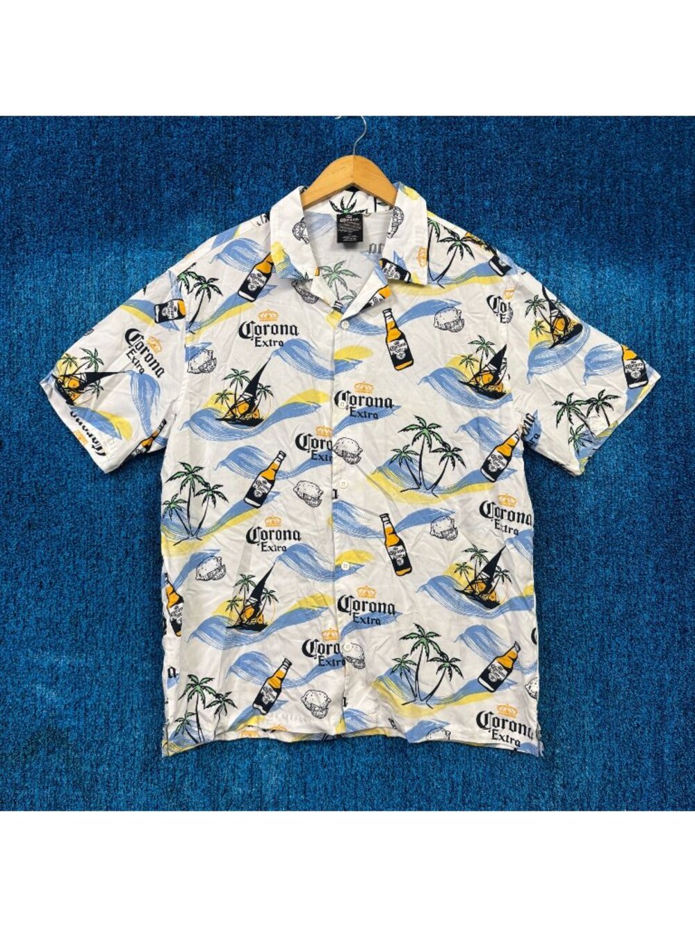 Corona Button Up Graphic Shirt Size Large